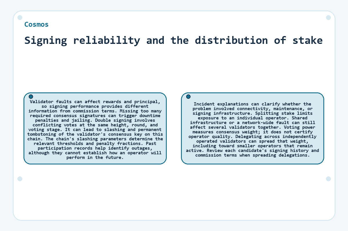 Signing reliability and the distribution of stake (Cosmos)